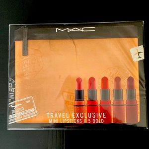 MAC 5 mini lipsticks BOLD with travel bag, new in packaging